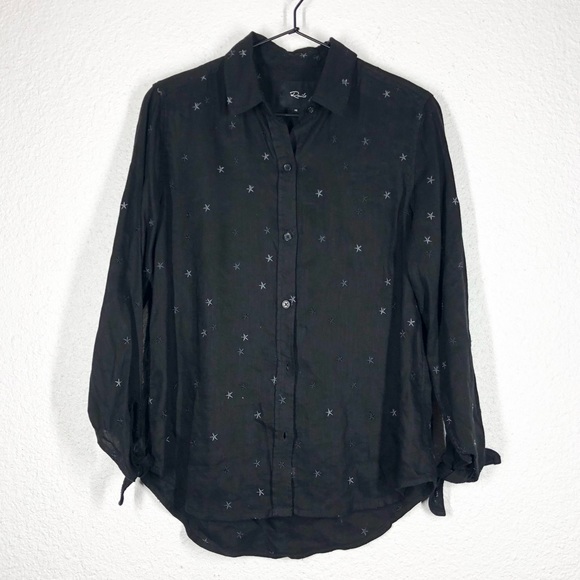 Rails Robyn Embroidered Star Shirt Tie Sleeve Button Down Black S - Picture 2 of 12